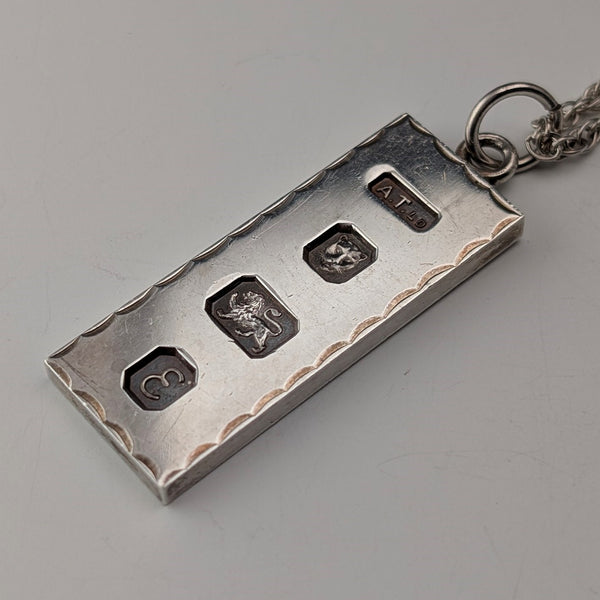 1979 British 1/2 oz pure silver ingot pendant with pure silver necklace